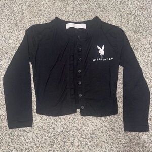PLAYBOY x MISGUIDED Black Button-Up Crop Top